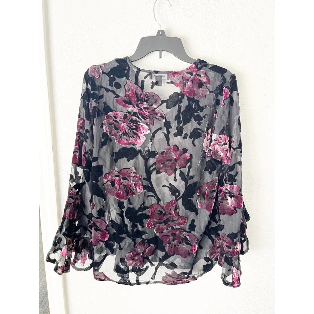 Dark Romantic Floral Velvet Burnout Top Medium Whimsigoth Fairy Grunge Witchy